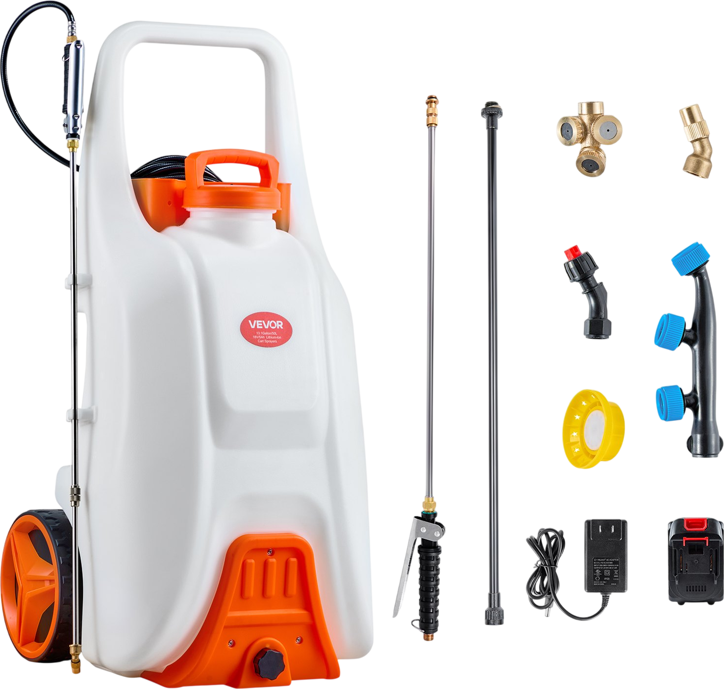 Vevor Lawn Sprayer Battery-Powered 13.1 Gal. 0-80 PSI 98 ft. Hose with Wheeled Cart New