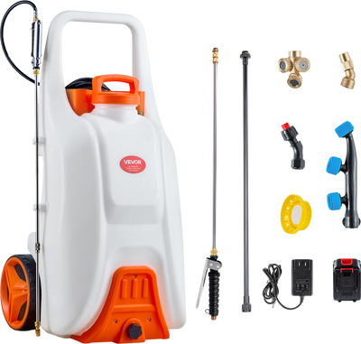 Vevor Lawn Sprayer Battery-Powered 13.1 Gal. 0-80 PSI 98 ft. Hose with Wheeled Cart New