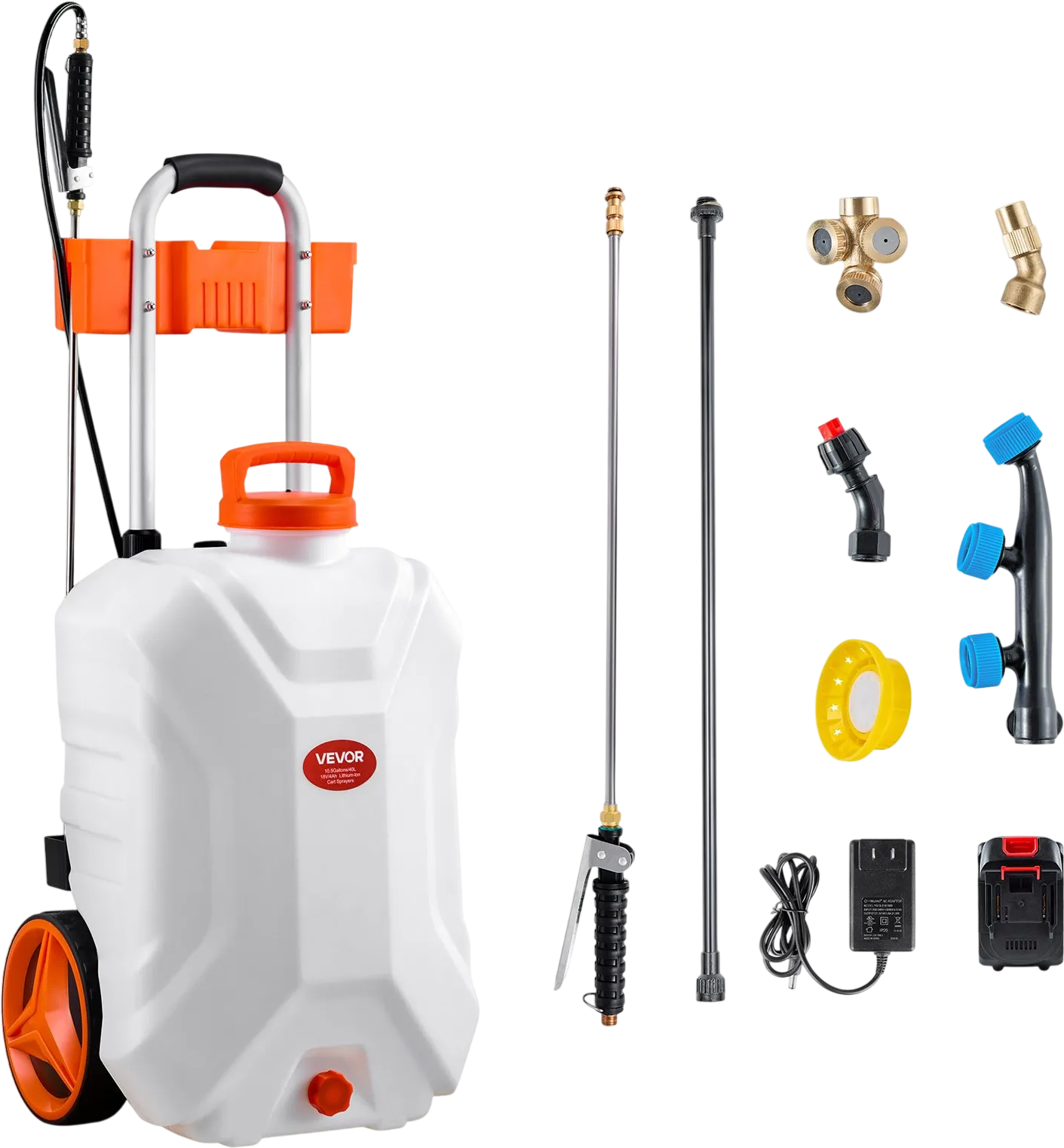 Vevor Lawn Sprayer 10 Gal. 0-80 PSI Battery-Powered with Wheeled Cart New
