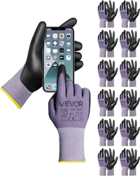 Work Gloves 12 Pairs Touch Screen Nitrile-Coated Garden Construction Gloves
