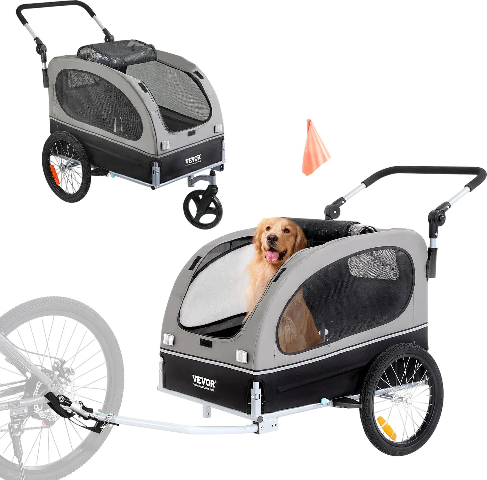 Vevor Pet Bike Trailer 2-in-1 Stroller Cart 88 lb. Capacity Foldable with Reflectors New