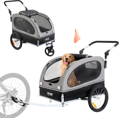 Vevor Pet Bike Trailer 2-in-1 Stroller Cart 88 lb. Capacity Foldable with Reflectors New