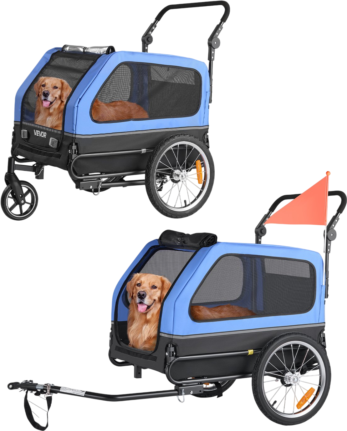 Vevor Pet Bike Trailer 2-in-1 Stroller Cart 88 lb. Capacity Folding Frame New