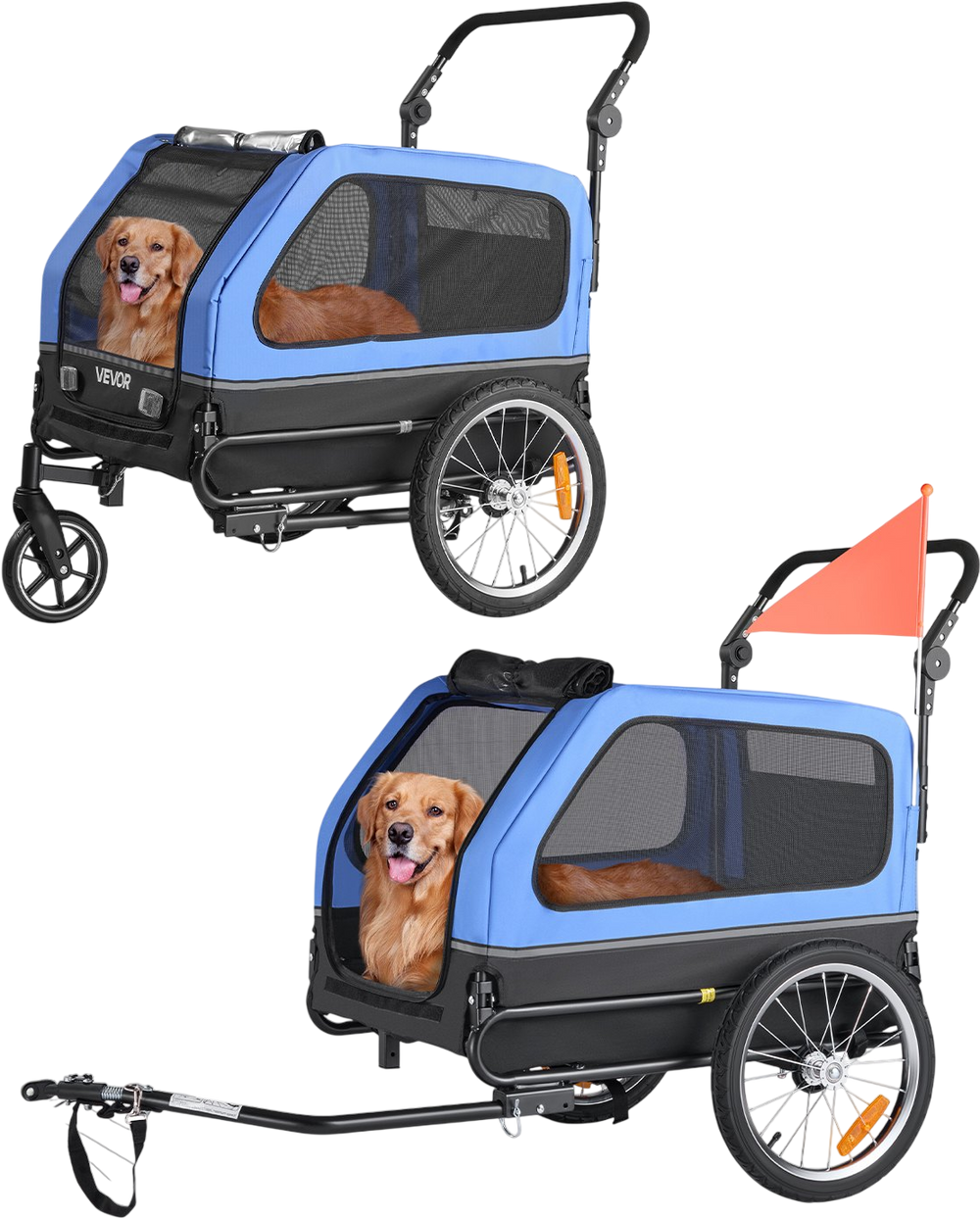 VEVOR Dog Bike Trailer, Supports up to 88 lbs, 2-in-1 Pet Stroller Cart Bicycle Carrier for Small & Large Dogs, Easy Folding Frame with Quick Release Wheel, Universal Bicycle Coupler, Internal Leash
