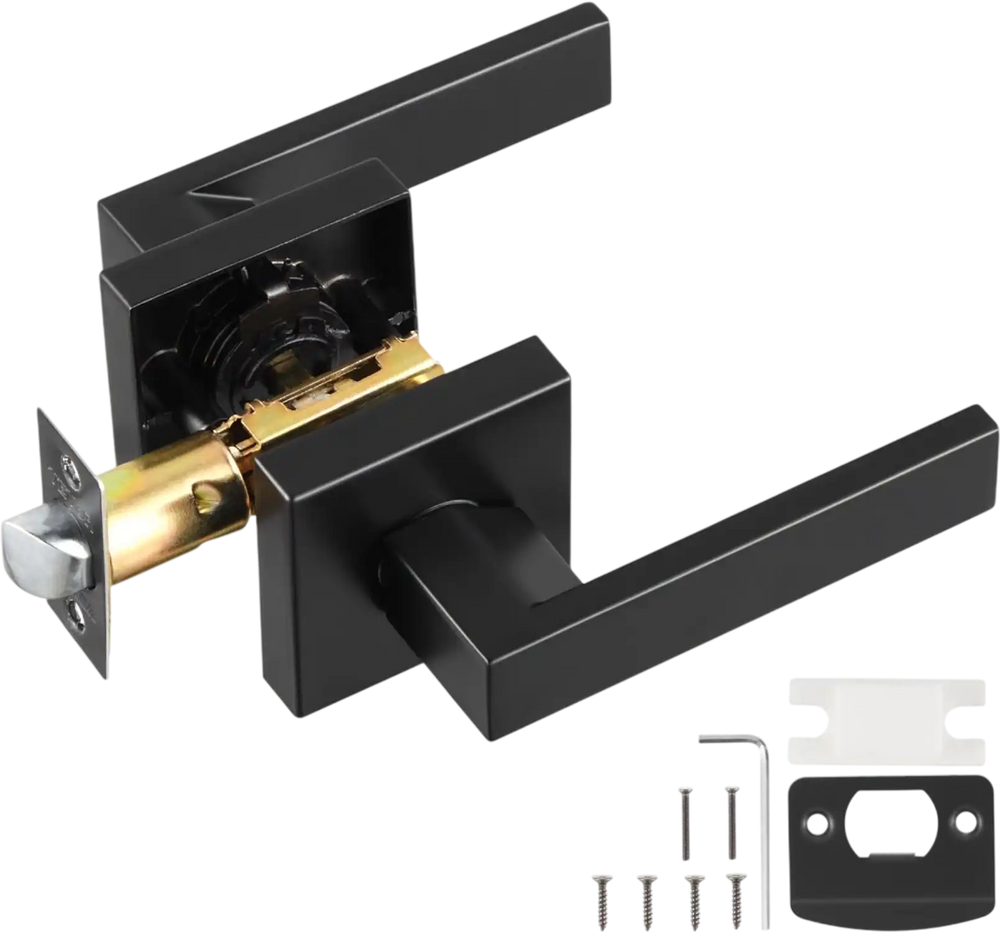 VEVOR Passage Door Handle, 1 Pack Matte Black Door Lever, Left or Right Handing Reversible Lever Non-Locking, 45° Rotation to Open, Universal Square Interior for Hallways, Closets, Meeting Spaces