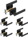 VEVOR Passage Door Handle, 5 Pack Matte Black Door Lever, Left or Right Handing Reversible Lever Non-Locking, 45° Rotation to Open, Universal Square Interior for Hallways, Closets, Meeting Spaces
