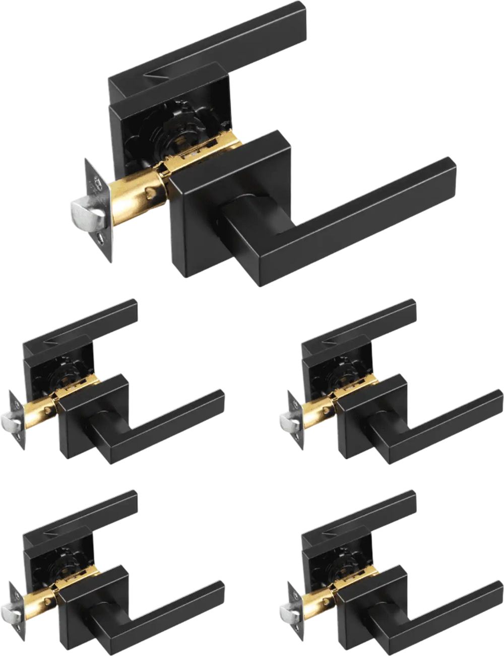 VEVOR Passage Door Handle, 5 Pack Matte Black Door Lever, Left or Right Handing Reversible Lever Non-Locking, 45° Rotation to Open, Universal Square Interior for Hallways, Closets, Meeting Spaces