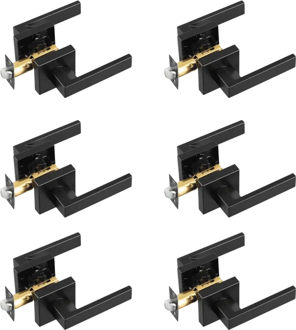 VEVOR Passage Door Handle, 6 Pack Matte Black Door Lever, Left or Right Handing Reversible Lever Non-Locking, 45° Rotation to Open, Universal Square Interior for Hallways, Closets, Meeting Spaces