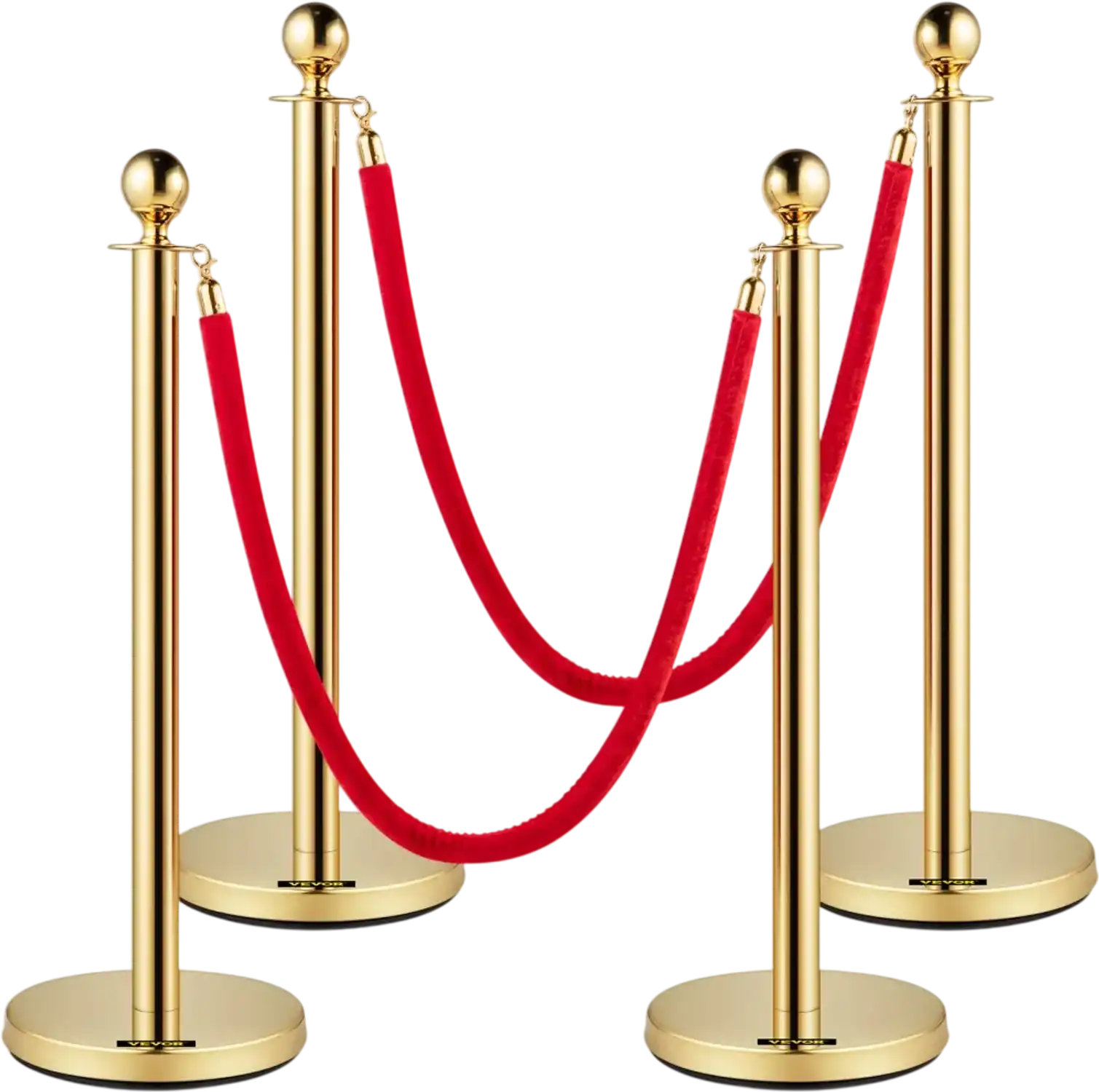 Vevor Stanchion Posts Gold Crowd Control Barrier with Red Velvet Ropes 4-Pack New