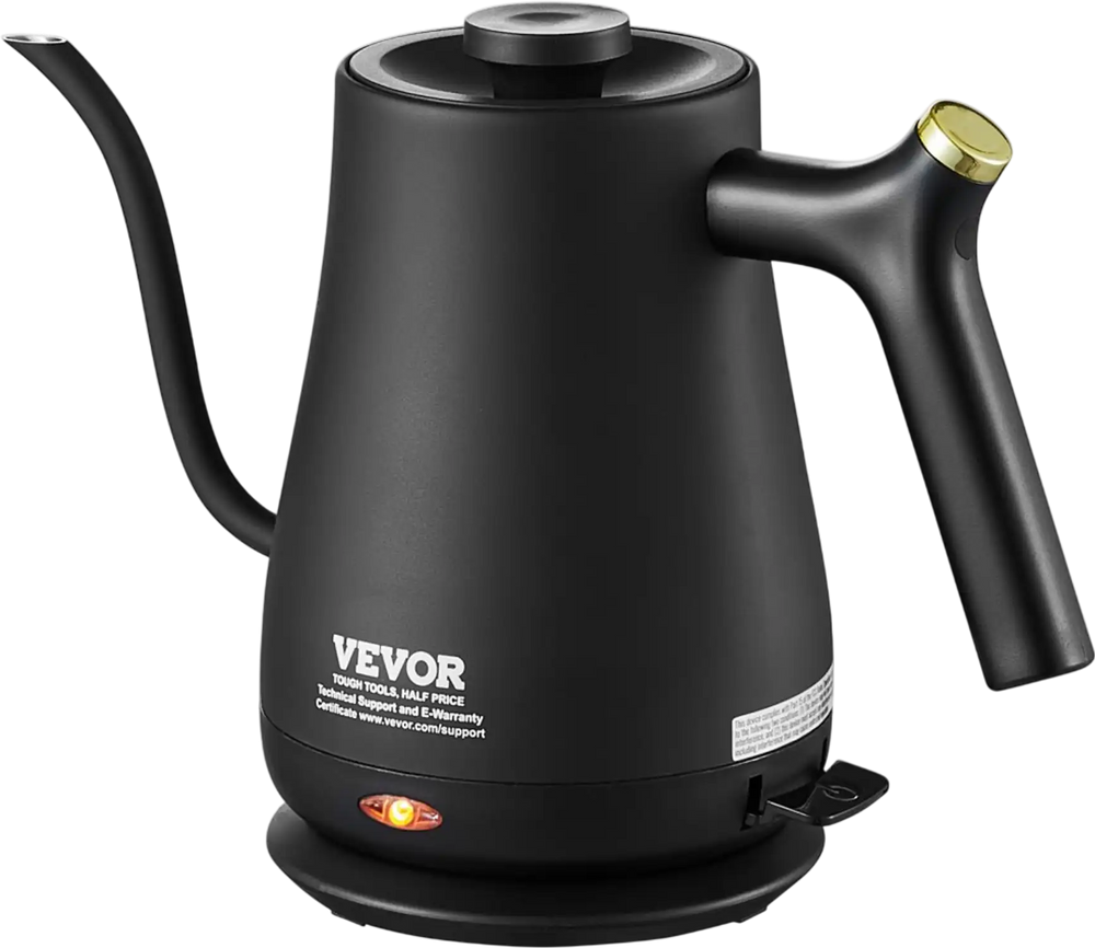 VEVOR 1L Electric Gooseneck Kettle, 1200W Fast Heating Gooseneck Pour Over Coffee Tea Kettle, 304 Food Grade Stainless Steel Hot Water Boiler Heater with Boil-Dry Protection, Auto Shut-off