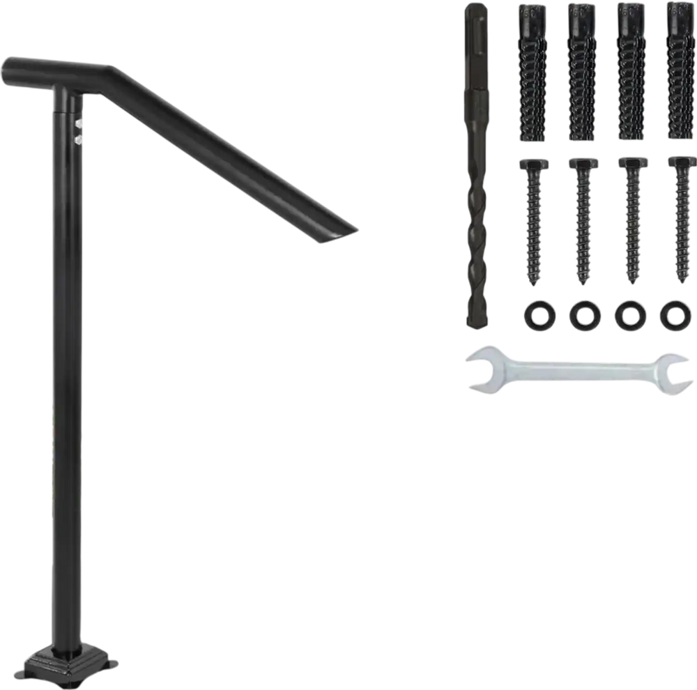 VEVOR 3Ft Step Railing, Iron Stair Handrail Floor Mounted Sturdy Black Arched Handrails for Outdoor Indoor Steps Fits 2 to 3 Steps