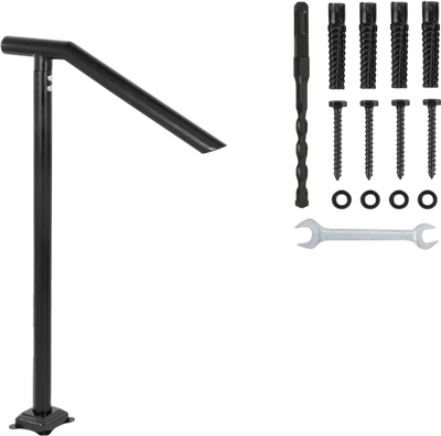 VEVOR 3Ft Step Railing, Iron Stair Handrail Floor Mounted Sturdy Black Arched Handrails for Outdoor Indoor Steps Fits 2 to 3 Steps