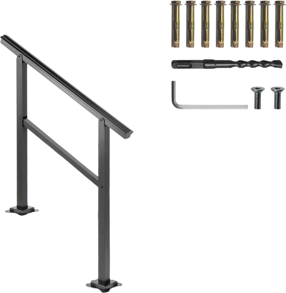 VEVOR Outdoor Handrail 165LBS Load Handrail Outdoor Stairs Aluminum Stair Handrail 36 x 35\" Outdoor Stair Railing Transitional Range from 0 to 30° Staircase Handrail Fits 2-3 Steps with Screw Kit