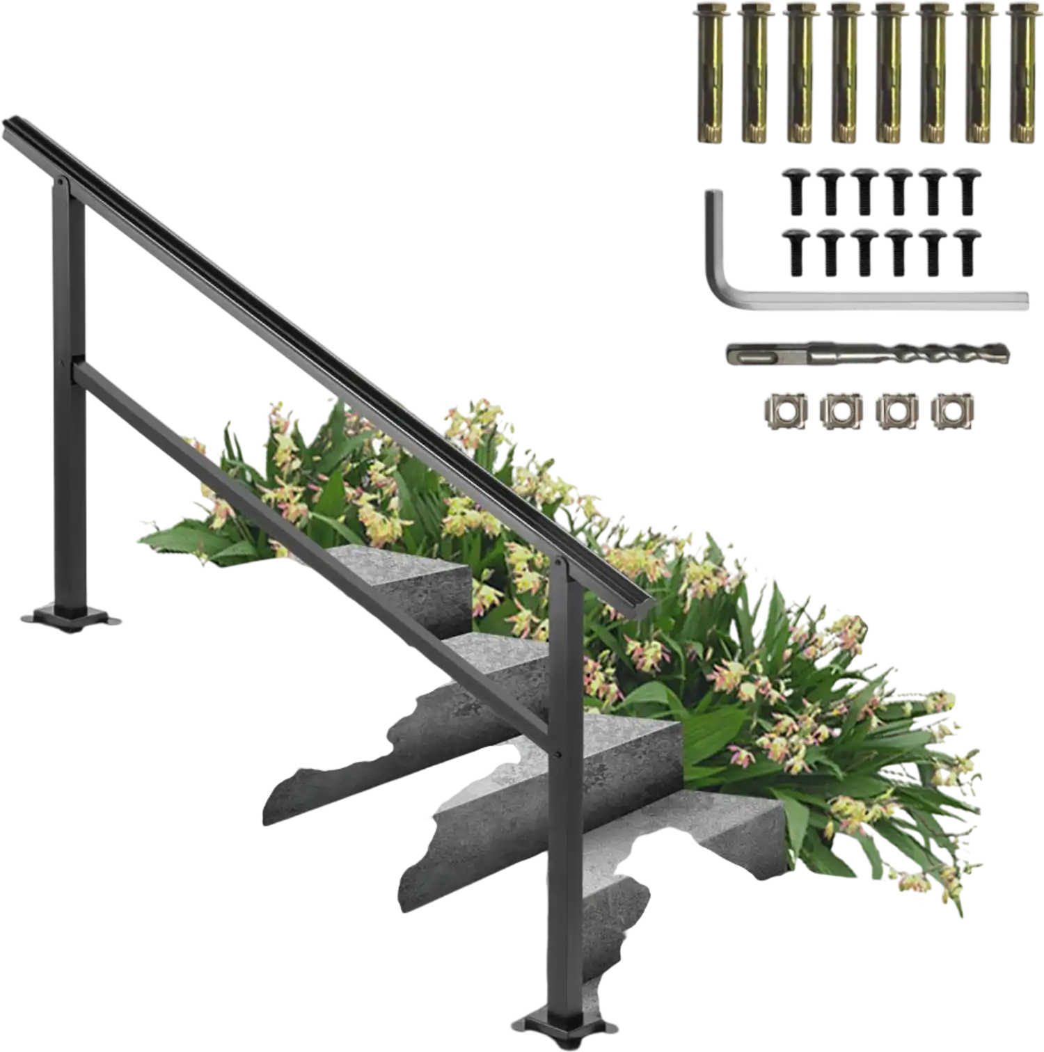 Vevor Stair Handrail Adjustable Outdoor Railing for 4-5 Steps 60 x 35