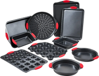 VEVOR Baking Pans Set, 10-Piece, Nonstick Carbon Steel Cookware Sheets & Trays, Stackable Kitchen Oven Bakeware Cooking Sets with Silicone Handles, Easy to Clean, for Baking Cookie Cake Muffin Bread
