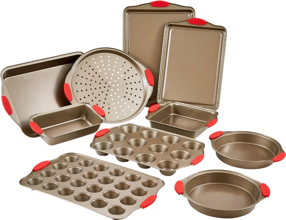 VEVOR Baking Pans Set, 10-Piece, Nonstick Carbon Steel Cookware Sheets & Trays, Stackable Kitchen Oven Bakeware Cooking Sets with Silicone Handles, Easy to Clean, for Baking Cookie Cake Muffin Bread