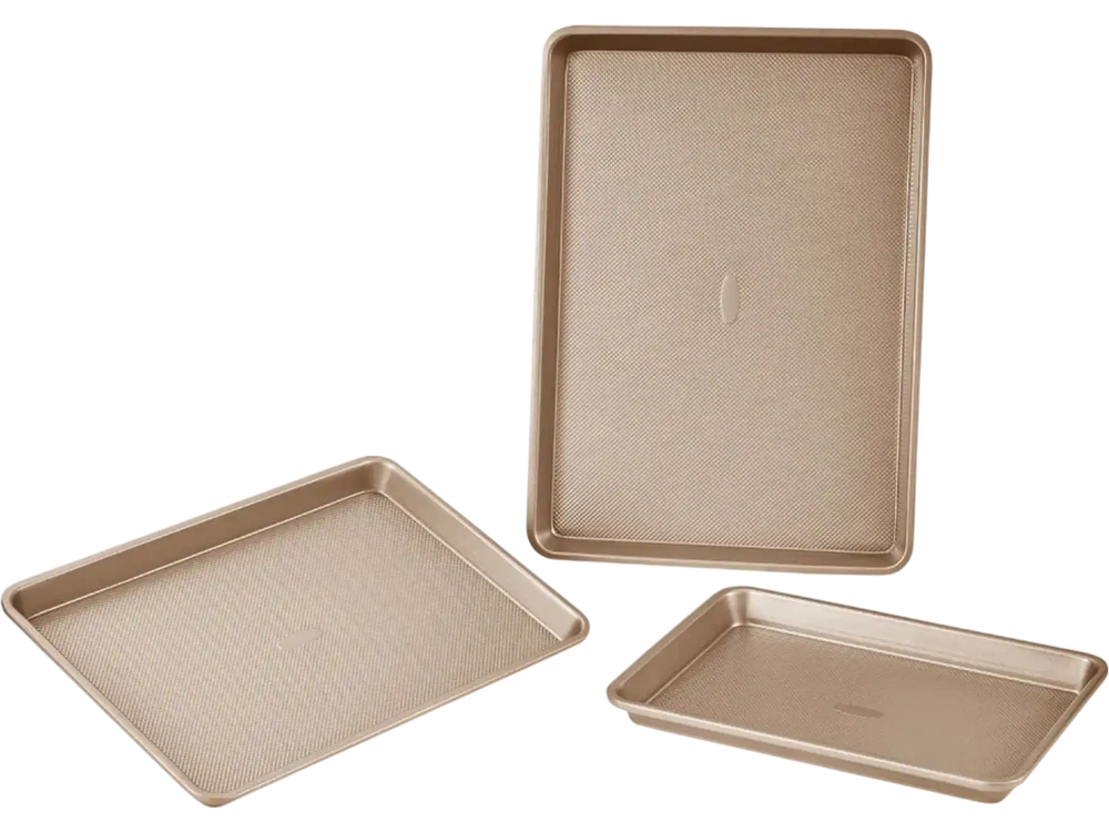 VEVOR Baking Pans Set, 3-Piece, Nonstick Carbon Steel Cookware Sheets & Trays, Stackable Kitchen Oven Bakeware Cooking Sets with Silicone Handles, Easy to Clean, for Baking Cookie Cake Muffin Bread
