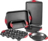 VEVOR Baking Pans Set, 6-Piece, Nonstick Carbon Steel Cookware Sheets & Trays, Stackable Kitchen Oven Bakeware Cooking Sets with Silicone Handles, Easy to Clean, for Baking Cookie Cake Muffin Bread