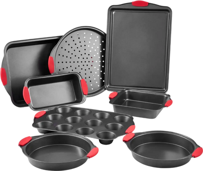 Vevor Bakeware Set 8-Piece Nonstick Carbon Steel Baking Pans with Silicone Handles New