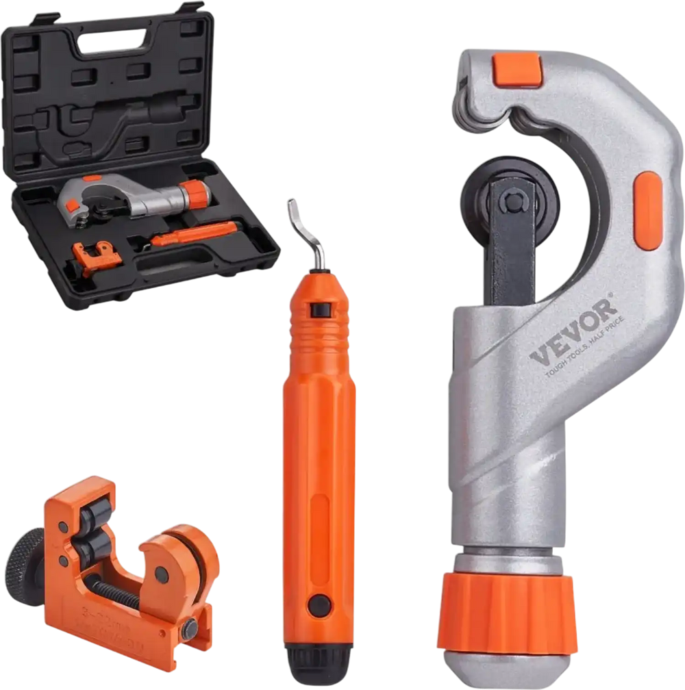 VEVOR 3PCS Tubing Cutter Set - Heavy Duty Pipe Cutter 3/16"-2"OD, Mini Tube Cutter 1/8"-7/8" & Deburring Tool, Professional Ultimate Pipe Cutter Set for Stainless Steel, Copper, Aluminum, Plastic Pipe