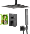VEVOR Shower Faucet Set, Rainfall Bathroom Shower System with 10-Inch Square Rain Shower Head and Handheld Spray, Ceiling Mount Bath Fixtures with Brass Valve and Trim Kit, Matte Black