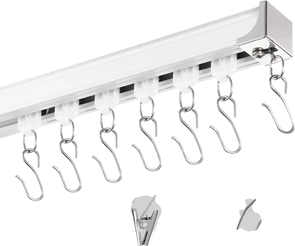 VEVOR Ceiling Curtain Track Set, 8.9 FT/2.7 Meter, Sliding Ceiling Track System for Curtains, Room Divider Curtain Track Ceiling/Wall Mounted for Living Room Bedroom with Hooks and Hardware, White