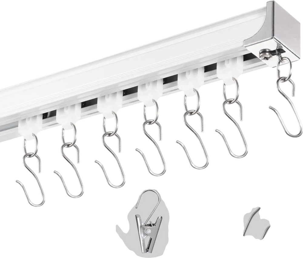 VEVOR Ceiling Curtain Track Set, 5.9 FT/1.8 Meter, Sliding Ceiling Track System for Curtains, Room Divider Curtain Track Ceiling/Wall Mounted for Living Room Bedroom with Hooks and Hardware, White