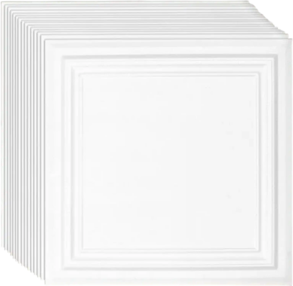 VEVOR Ceiling Tiles, 16-Pack 20 x 20 in, Drop Ceiling Tiles Premium Polystyrene Sheet, Easy Installation/ Cutting Plastic Glue-up Ceiling Tile, Basement Ceiling Covering for Home/Office Decoration
