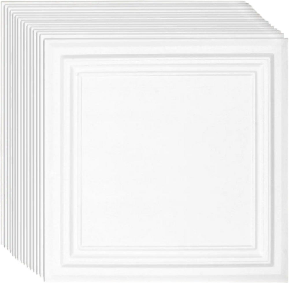 VEVOR Ceiling Tiles, 96-Pack 20 x 20 in, Drop Ceiling Tiles Premium Polystyrene Sheet, Easy Installation/ Cutting Plastic Glue-up Ceiling Tile, Basement Ceiling Covering for Home/Office Decoration