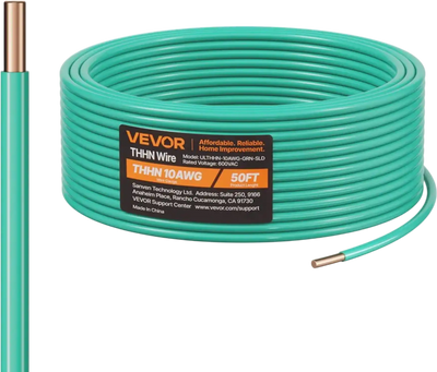 Vevor THHN Wire 10 AWG Solid Green Copper 50' New
