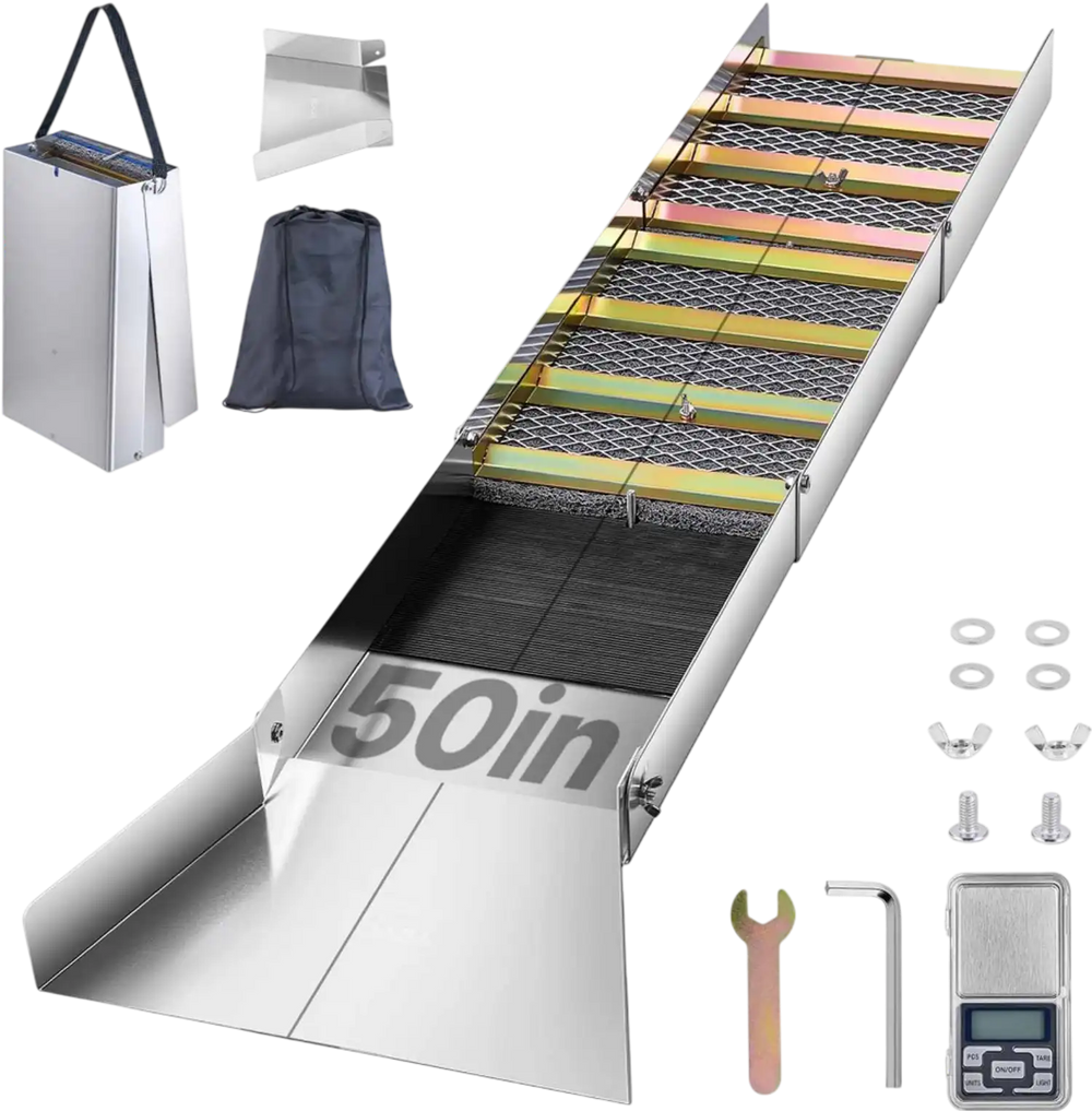 VEVOR Folding Aluminum Alloy Sluice Box, Compact 50" Sluice Boxes for Gold, Lightweight Gold Sluice Equipment, Portable Sluice Boxes with Miner's Moss, River, Creek, Gold Panning, Prospecting, Dredgin