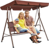 VEVOR 3-Seat Patio Swing Chair, Outdoor Patio Swing with Adjustable Canopy, Porch Swing with Armrests, Teslin Fabric and Alloy Steel Frame, for Balcony, Backyard, Patio, Garden, Poolside, Brown