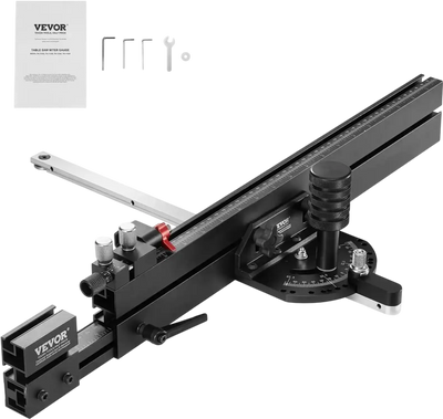 VEVOR Precision Miter Gauge, Standard Slot 3/4'' x 3/8'', Aluminum Alloy Table Saw Miter Gauge with 19-35 in Grating 15 Angle Stops Adjustable Spring Loaded Plunger and Removable Disc, for Woodworking