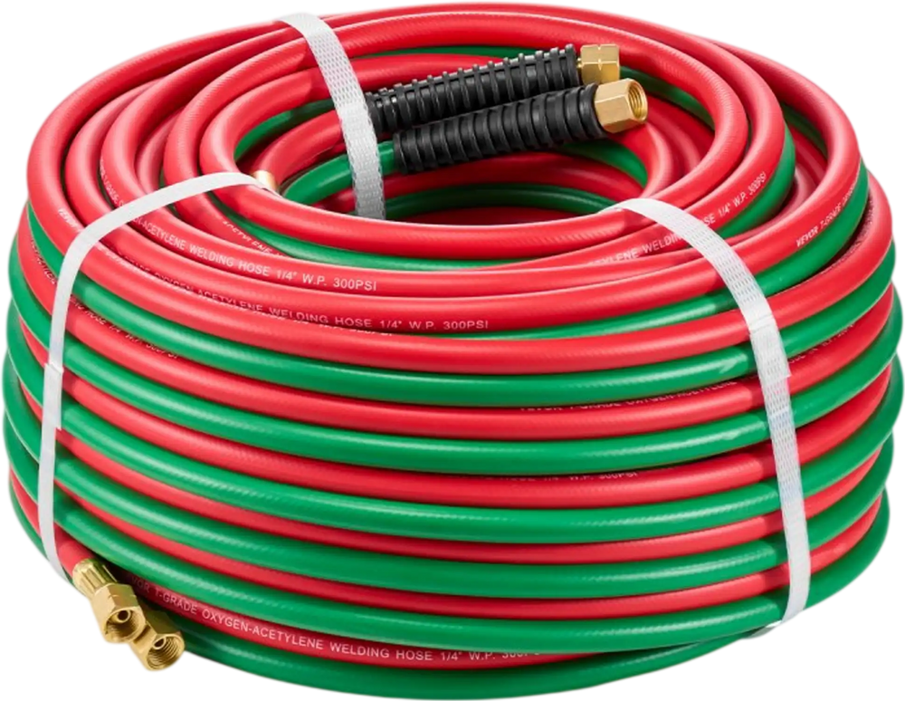 VEVOR Oxygen Acetylene Hose, 1/4-Inch x 100FT Oxy Acetylene Hose with 9/16"-18 B Fitting, 300PSI T Grade Welding Cutting Torch Twin Hose, Compatible with Oxygen, Acetylene, Propane and Other Fuel Gases