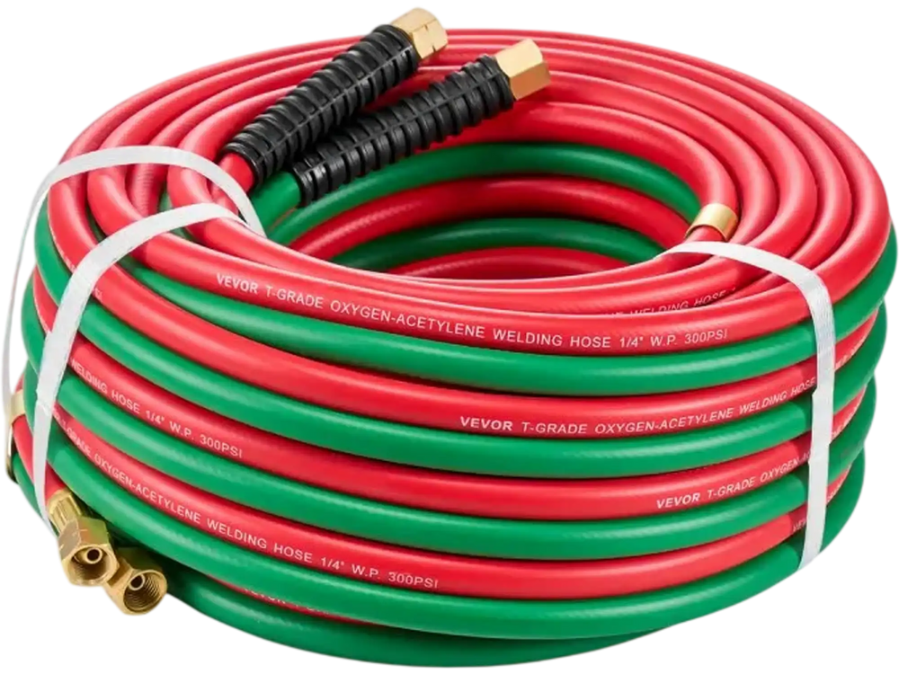 VEVOR Oxygen Acetylene Hose, 1/4-Inch x 50FT Oxy Acetylene Hose with 9/16"-18 B Fitting, 300PSI T Grade Welding Cutting Torch Twin Hose, Compatible with Oxygen, Acetylene, Propane and Other Fuel Gases