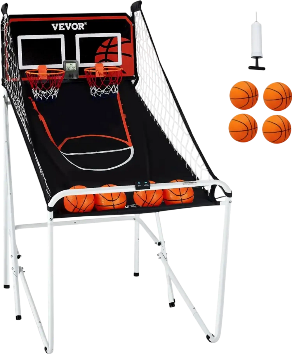 VEVOR Foldable Basketball Arcade Game, 2 Player Indoor Basketball Game, Home Dual Shot Sport with 4 Balls, 8 Game Modes, LCD Electronic Scoreboard, and Inflation Pump, for Kids, Adults (Black & White)