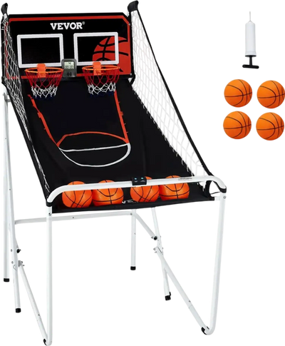 Vevor Basketball Arcade Game Foldable 2-Player Indoor Dual Shot with 4 Balls 8 Game Modes LCD Scoreboard Black White New
