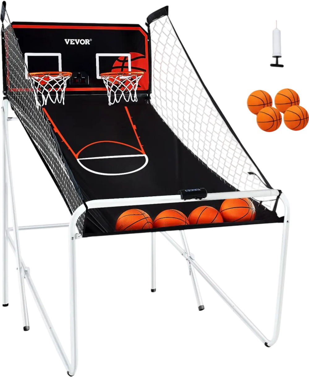 VEVOR Foldable Basketball Arcade Game, 2 Player Indoor Basketball Game, Home Dual Shot Sport with 4 Balls, 8 Game Modes, Electronic Scoreboard, and Inflation Pump, for Kids, Adults (Black & White)