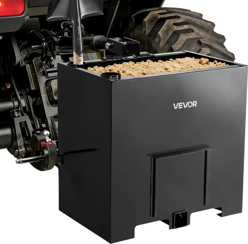 VEVOR Ballast Box, 3-Point Category 1 Tractor Ballast of 800 lbs Capacity, with Standard 2 Inch Hitch Receiver, Heavy-Duty Steel 5 ft³ Large Volume Durable Loader Attachment with Sliding Door, Black