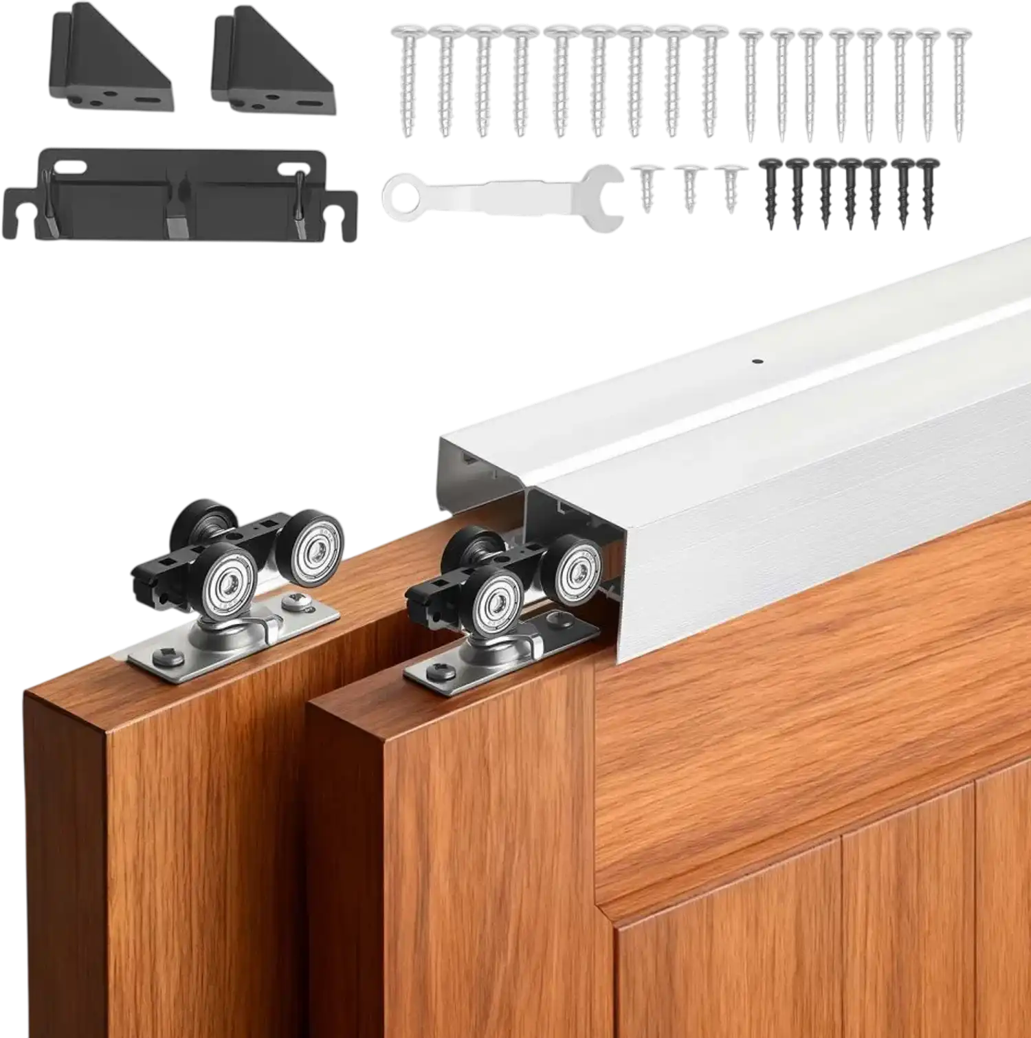 Vevor Bypass Sliding Door Hardware Kit 4' Dual-Track Aluminum Alloy for Closet New