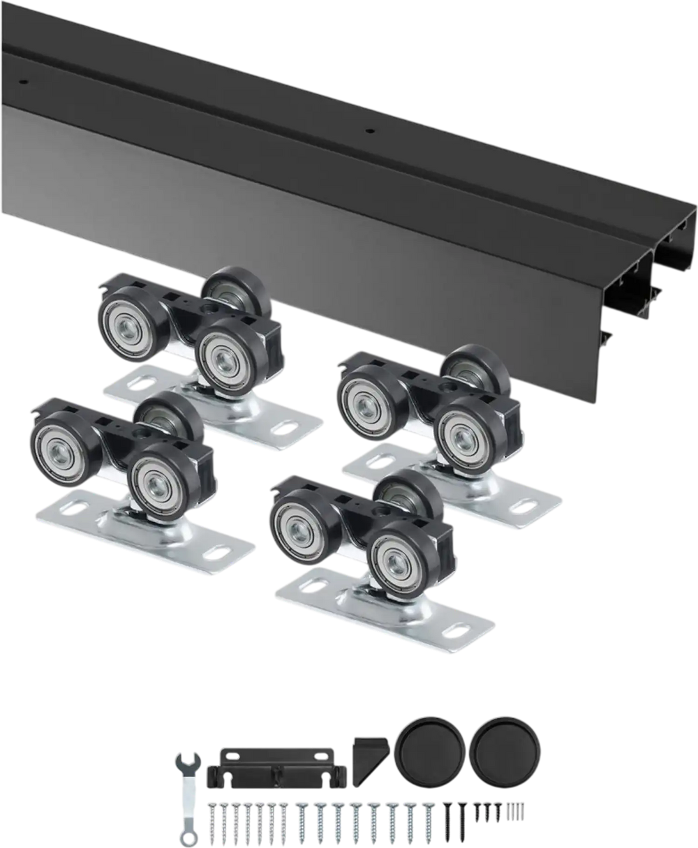 VEVOR Bypass Door Hardware, 4ft Heavy Duty Bypass Sliding Door Hardware Kit, Aluminum Alloy Sliding Closet Door Hardware Set with Finger Pulls, for 2 Door System, Fit Door Thickness 1 3/8 " - 1 3/4"