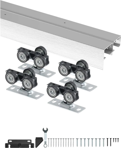 VEVOR Bypass Door Hardware, 6ft Heavy Duty Bypass Sliding Door Hardware Kit, Aluminum Alloy Sliding Closet Door Hardware Set for 2 Door System, Fit Door Thickness 1 3/8 