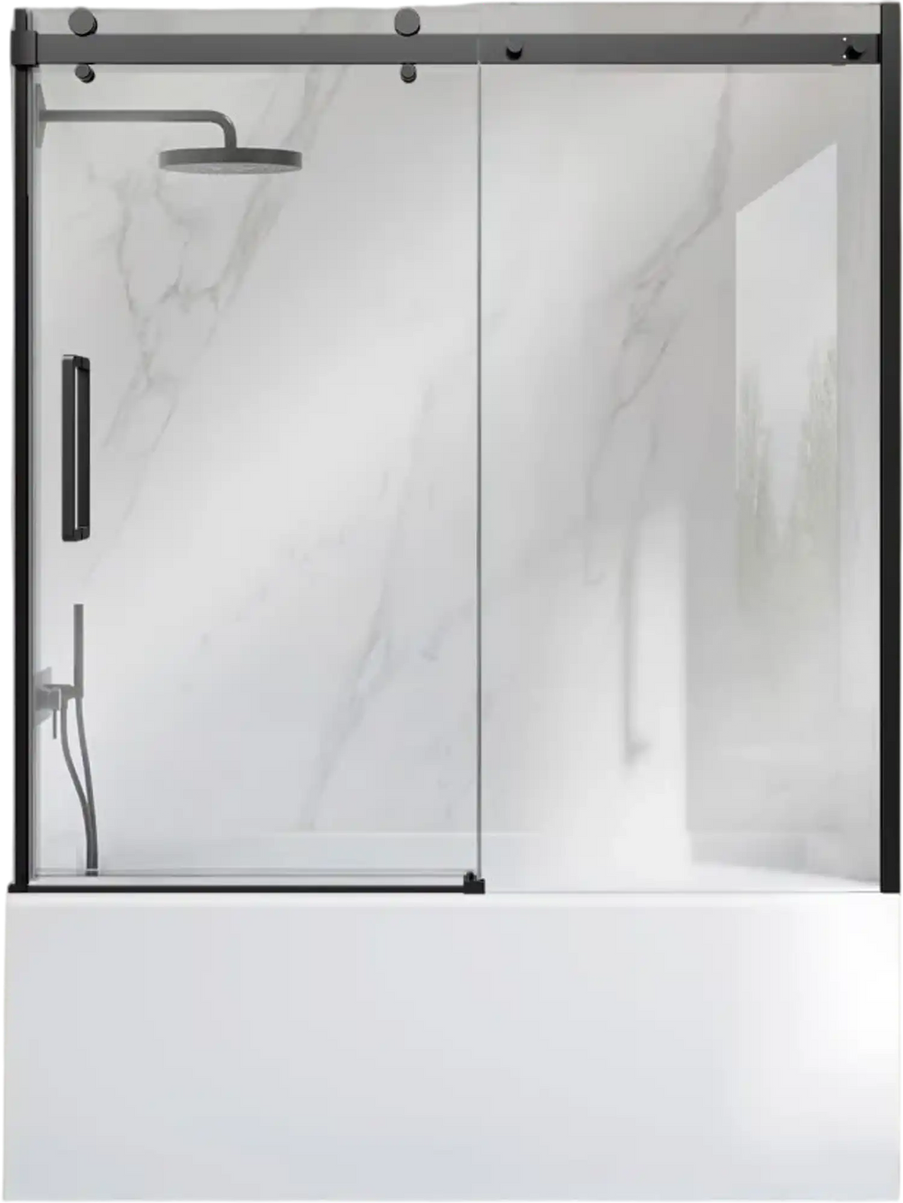 VEVOR Bathtub Shower Door 60" W x 60" H Semi-Frameless Sliding Door Black, 5/16" Thick Clear Tempered Glass, Sliding Tub Shower Door with 2 Stainless Steel Handles, Nano Coating, for Bathroom Tubs