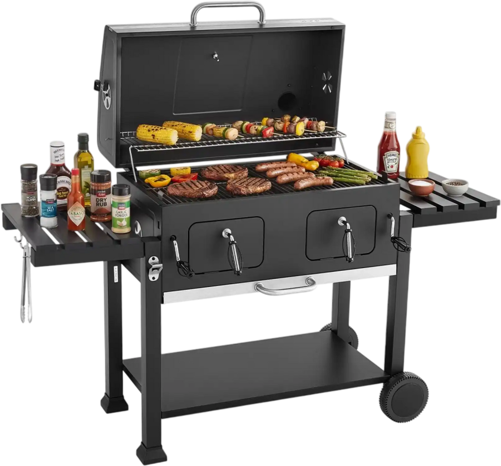 VEVOR Charcoal Grill, 780 sq.in. Extra-Large Charcoal Barbecue Grill with 2 Liftable Charcoal Trays & Folding Side Tables, High-Temp Powder-Coated Steel BBQ Cooking Grills for Patio Backyard Parties