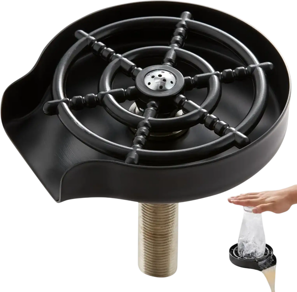 VEVOR Glass Rinser, 10 Powerful Spraying Jets 360° Rotating Cup Rinser for Sink, 304 Stainless Steel Faucet Cup Washer with ABS Cup Holder for Baby Bottle, Glass Cup, Wine Glass (Matte Black Base)