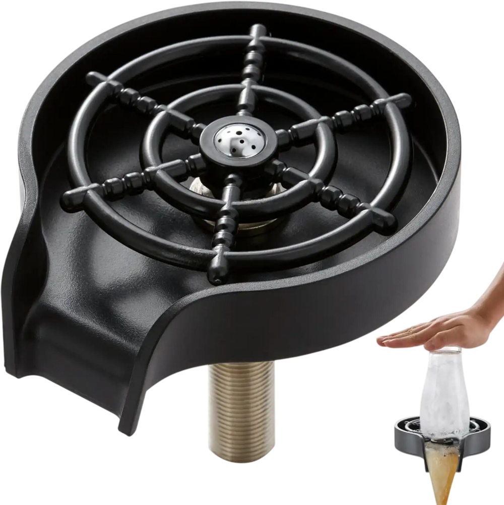 VEVOR Glass Rinser, 10 Powerful Spraying Jets 360° Rotating Cup Rinser for Sink, Wearproof ABS Kitchen Sink Faucet Cup Washer & ABS Cup Holder for Baby Bottle, Glass Cup, Wine Glass (Black Base)