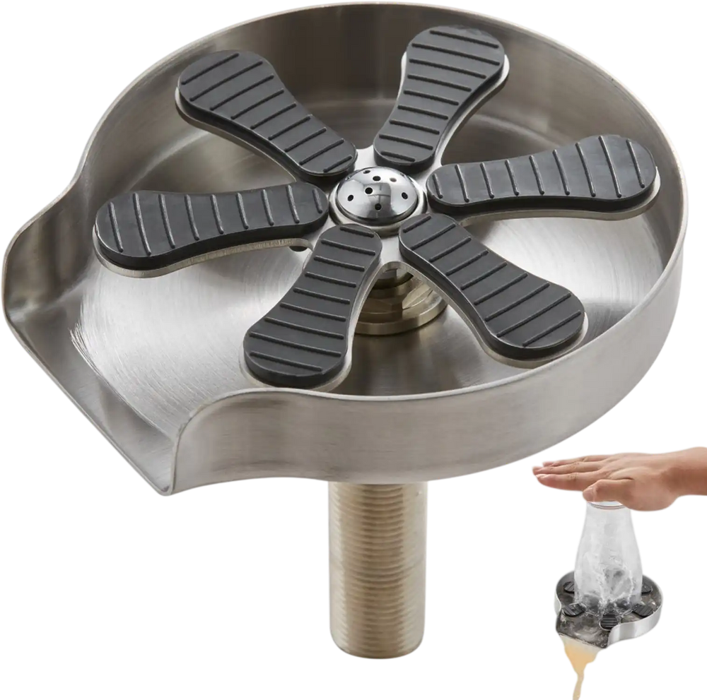 VEVOR Glass Rinser, 10 Powerful Spraying Jets 360° Rotating Cup Rinser for Sink, 304 Stainless Steel Faucet Cup Washer with Silicone Nonslip Pad for Baby Bottle, Glass Cup, Wine Glass (Drawing Base)