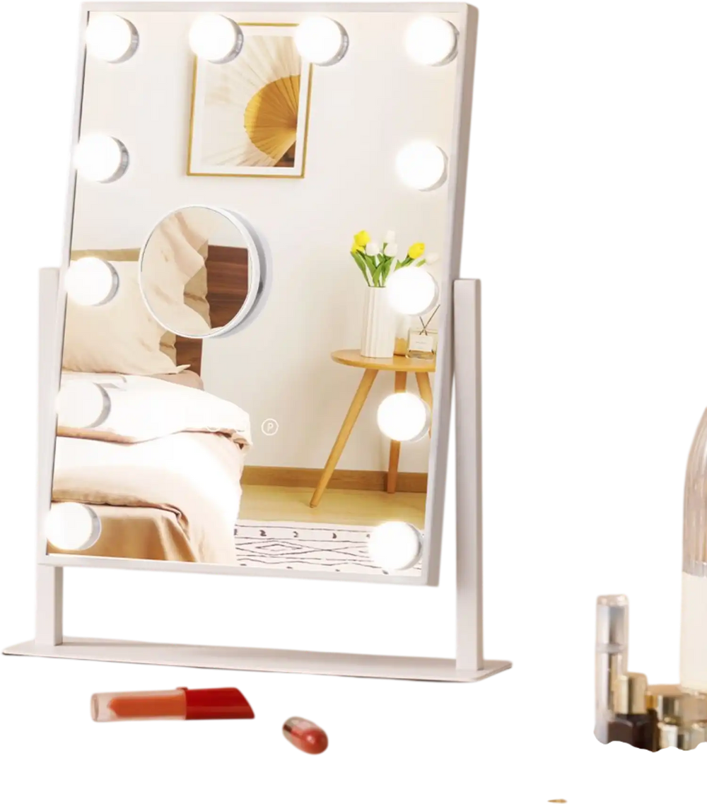 VEVOR Hollywood Vanity Mirror With Lights, 12 Dimmable Bulbs & 3 Color Lighting Modes, Makeup Mirror with Detachable 5X Magnification, Smart Touch Control, 360 Degree Rotation(16.1x11.8 in, White)