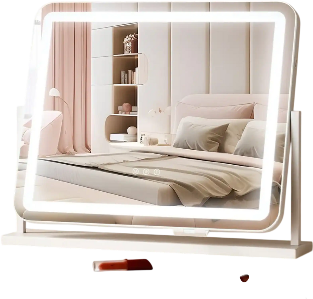 VEVOR Vanity Mirror with Lights, Three Color Lighting Modes, Lighted Makeup LED Mirror, and 5X Magnification,USB Port, Smart Touch Control, 360°Rotation (21.7x17.7 in, White)