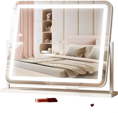 VEVOR Vanity Mirror with Lights, Three Color Lighting Modes, Lighted Makeup LED Mirror, and 5X Magnification,USB Port, Smart Touch Control, 360°Rotation (21.7x17.7 in, White)